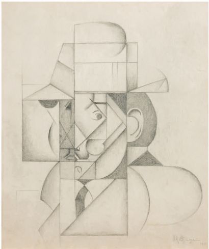 D'après Jean METZINGER Étude pour un portrait d'Albert Gleizes.
Dessin au crayon...