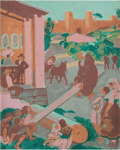 Maurice DENIS (1870 - 1943) Brother Genever plays on the swing, ca. 1923.
Oil on...