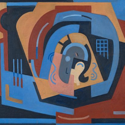 D'après Albert GLEIZES Untitled, blue background.
Oil on canvas, signed lower right.
40...