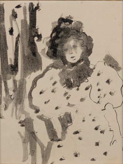Louis VALTAT (1869 - 1952) The Elegant.
Ink wash, bears a trace of the initials stamp...