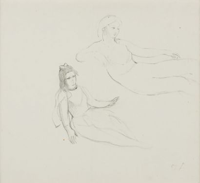 Marie LAURENCIN (1883 - 1956) Deux femmes allongées.
Dessin au crayon noir, porte...