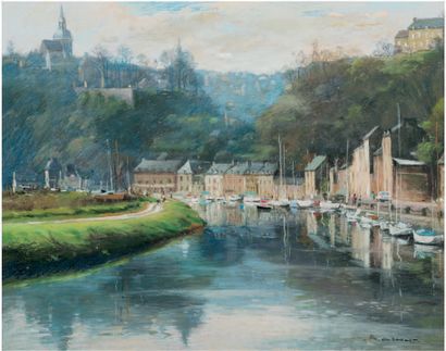 Philippe GIRARDOT (Né en 1948) Dinan, voiliers sur la Rance.
Pastel, signé en bas...