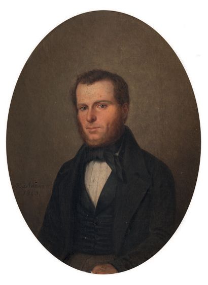 Henri ADAM Portrait d'homme, 1843. Huile sur toile à vue ovale, signée et datée vers...