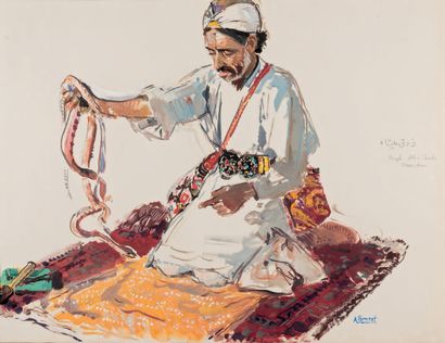 Albert BRENET (1903 - 2005) The snake charmer.
Gouache, signed lower right and annotated...