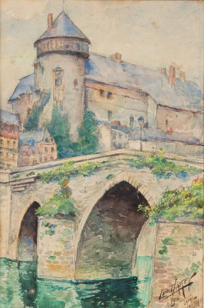 Luc HARPY Laval, 1916.
Aquarelle signée et datée en bas à droite.
29 x 19,5 cm.