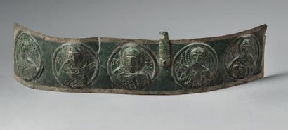 null Rectangular band decorated with repoussé of five medallions representing busts...