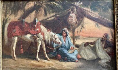 VERNET Horace (Ecole de) 1789 - 1863. Rest under the tent at sunset.
Oil on paper...