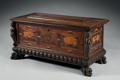 Walnut and marquetry box, decorated with...