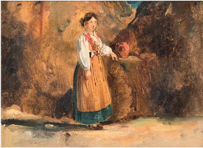 COGNIET Léon (Attribué à) Paris 1794 - id. 1880.
Young Italian girl at the spring.
Oil...