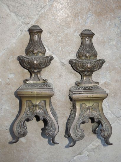 Pair of small bronze andirons (formerly varnished)...