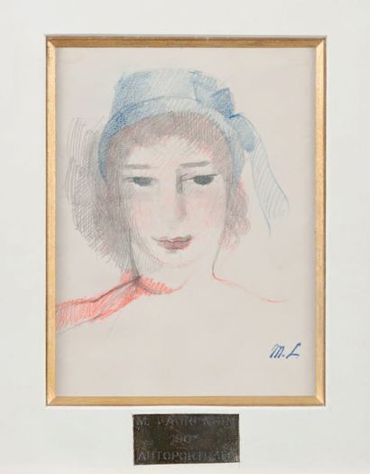 Marie LAURENCIN (1883-1946) Autoportrait présumé.
Dessin au crayon noir et crayons...