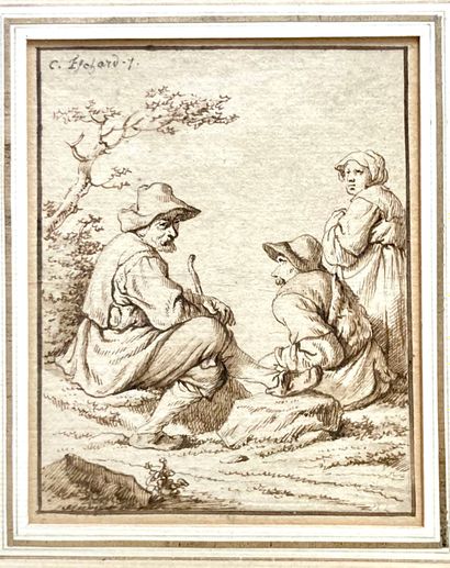 ESCHARD Charles. Caen 1748 - 1810.
The rest of the villagers.
Pen, brown ink and...