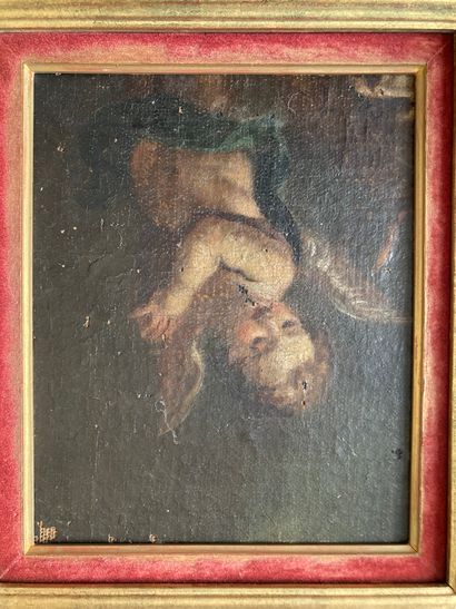 École française du XVIIIe siècle. Trois fragments d'une Adoration des bergers. Huile...