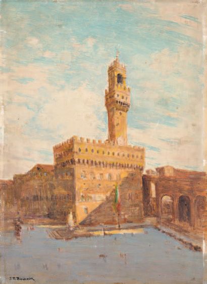 Joseph Félix BOUCHOR (1853-1937) Florence, le Palazzo Vecchio.
Huile sur panneau,...