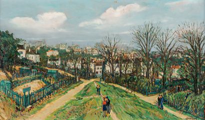 Alphonse QUIZET (1885-1955) Montmartre the lovers' walk.
Oil on panel, signed lower...