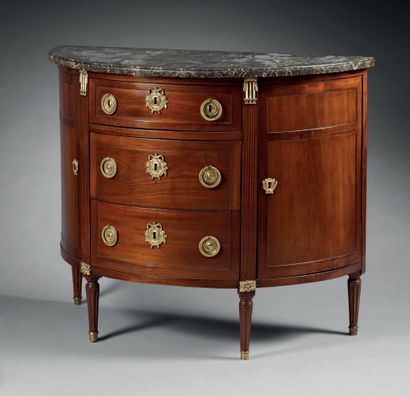 Mahogany half-moon chest of drawers opening...
