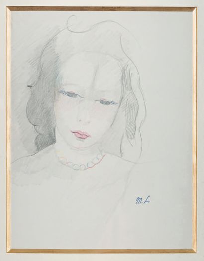 Marie LAURENCIN (1883-1946) Woman with a veil and a string of pearls.
Black pencil...