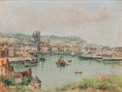 Maurice LÉVIS (1860-1940) Le port.
Le château.
Deux huiles sur panneau, signées en...