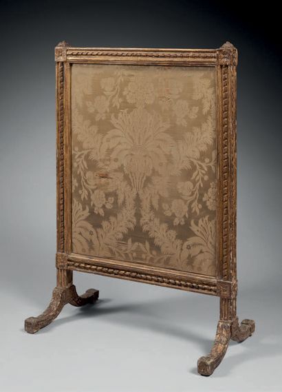 Carved and gilded wood mantel screen with...