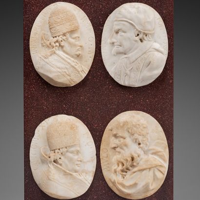 null Four carved marble medallions representing popes Innocent X, Innocent XI, Gregory...
