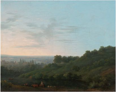 DUNOUY Alexandre Hyacinthe (Attribué à) Paris 1757 - 1841.
Paysage au troupeau au...