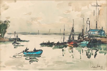 Fernand HERBO (1905-1995) The blue boat.
Watercolor gouache, signed lower right.
16...