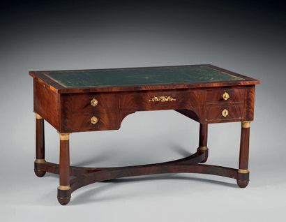 Flat desk with mahogany boxes, opening to...