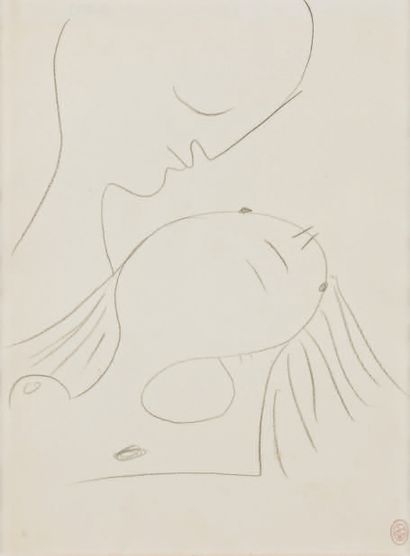 Jean COCTEAU (1889-1963) The couple.
Black pencil drawing, stamped with the initials,...