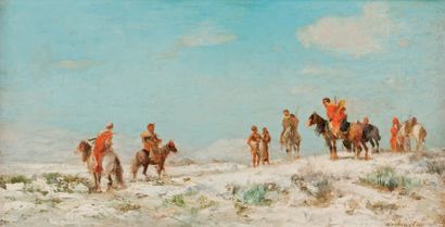 GEORGES WASHINGTON (1827 - 1910) Cavaliers dans le désert.
Huile sur toile, signée...
