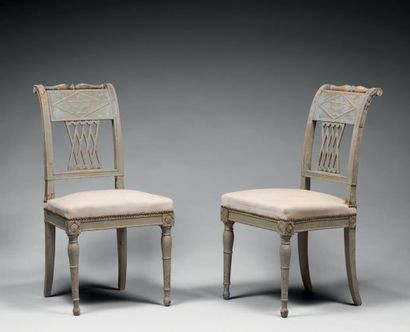 Pair of painted beechwood chairs with openwork...