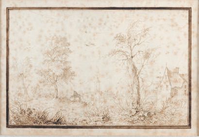 ECOLE HOLLANDAISE première moitié du XVIIe siècle. 1 - Country landscape, at the...