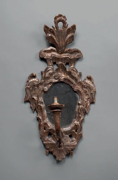 Silver plated wood mirror with one arm and...