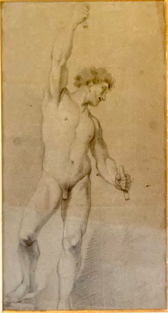 PERCEVAL Nicolas (Attribué à) (1745 - 1837). Académie d'homme debout, le bras droit...