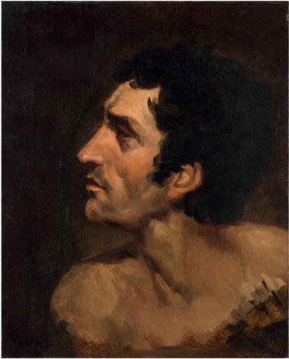GERICAULT Théodore (Entourage de) 1791 - 1824. Portrait of a man in profile. Oil...