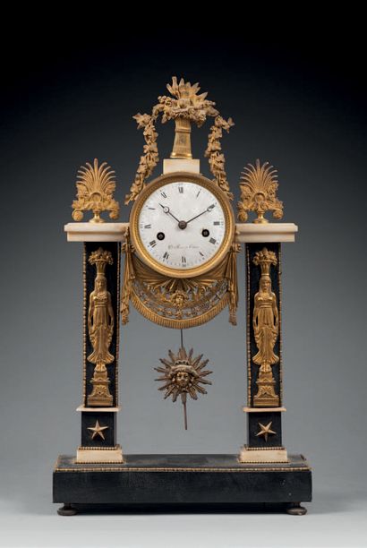 Clock in white marble, black marble and gilt...