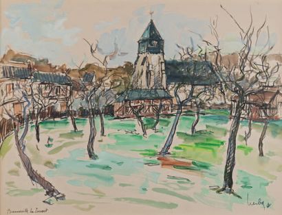Fernand HERBO (1905-1995) Bonneville-la-Louvet.
Watercolor gouache, signed lower...