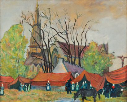 Ecole Moderne. La kermesse.
Huile sur toile.
34 x 41 cm.