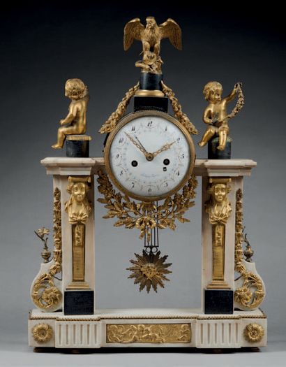 Egyptian clock in white marble, black marble...