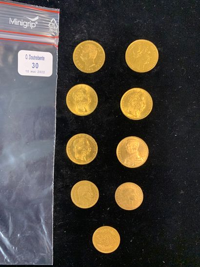null Lot de neuf pièces d'or comprenant:

- Six pièces d'or Union Latine

- Deux...