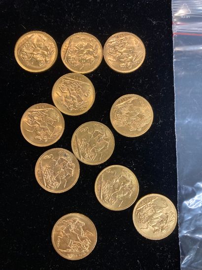 null Onze pièces d'or de souverains.

(usures). 

Poids: 87.82 gr.