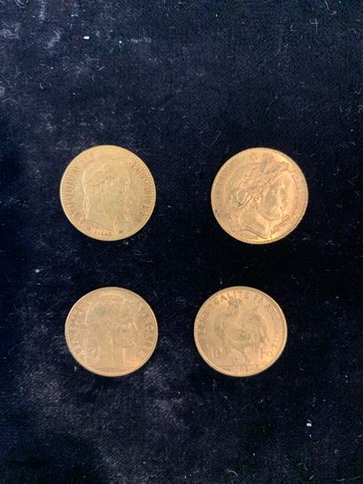 null Quatre pièces d'or de dix francs (Cérès, Laurée, deux coqs).

Poids: 12,86 ...