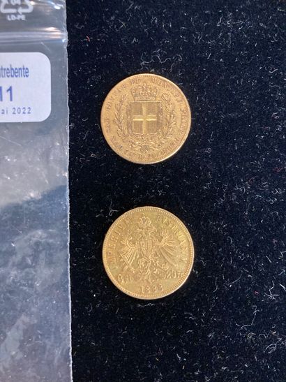 null Lot de deux pièces d'or comprenant :

- une pièce d'or de vingt francs Autriche,...