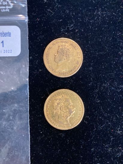 null Lot de deux pièces d'or comprenant :

- une pièce d'or de vingt francs Autriche,...