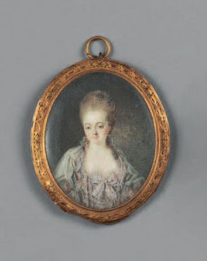 ECOLE FRANCAISE Seconde moitié du XVIIIe siècle Portrait de femme en buste, des fleurs...
