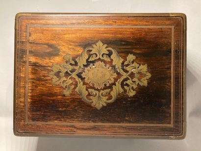 null Walnut case with engraved brass inlays, decorated with foliage and monogram;...