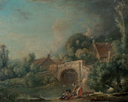 BOUCHER François Paris 1703 - id ; 1770.
1 - Paysage au pigeonnier.
Huile sur toile...