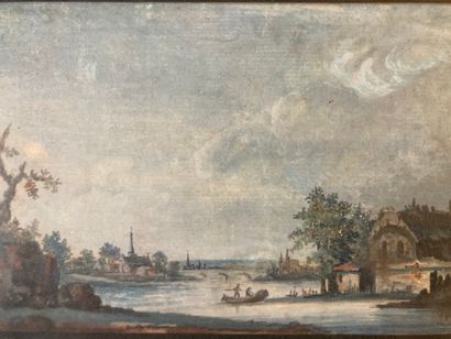 MOREAU Louis - Gabriel (Ecole de) Paris 1740 - id. ; 1806.
Paysage à la rivière.
Aquarelle.
H....
