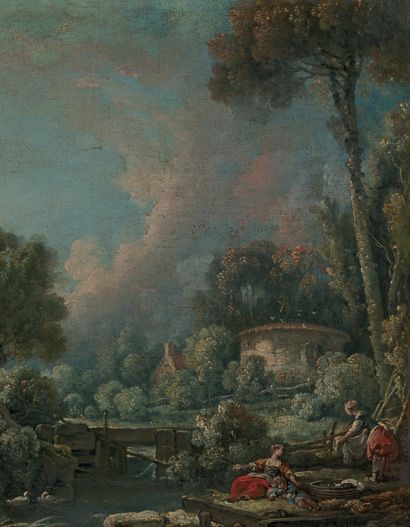 BOUCHER François Paris 1703 - id ; 1770.
1 - Paysage au pigeonnier.
Huile sur toile...