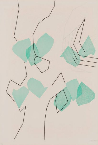 André BEAUDIN (1895-1979) Sans titre (vert, rose, noir - vert gris noir).
Lithographies...