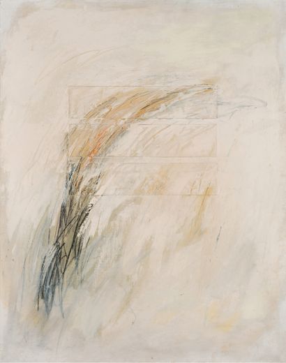 Fouad BELLAMINE (Né en 1950) Untitled n°16, 1984.
Acrylic and collage on canvas,...